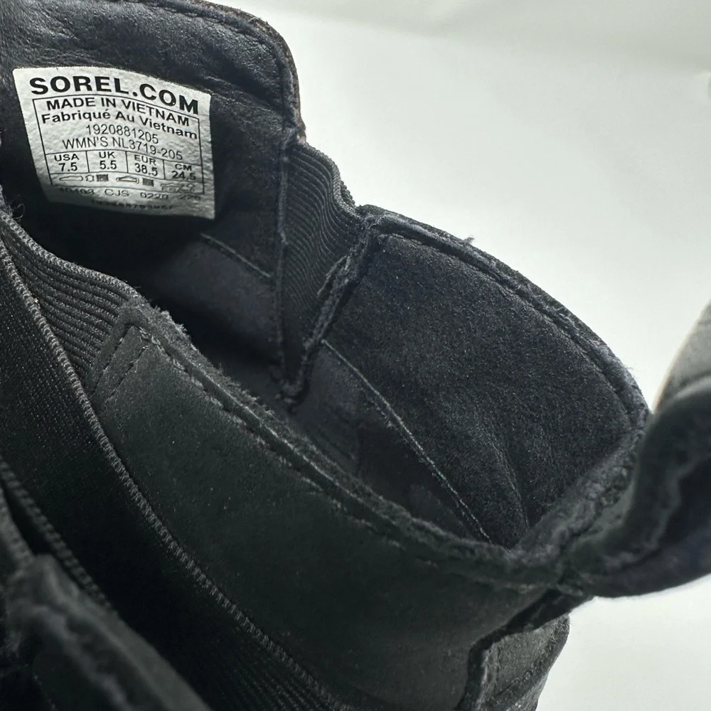 Sorel Womens Size 7 .5 Emelie Chelsea Boots Quarry Black Leather Waterproof Shoe - Picture 10 of 12